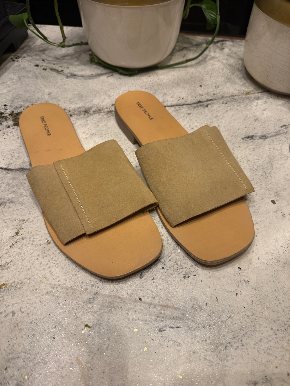 Free People Beige Suede Slide Sandals size 11